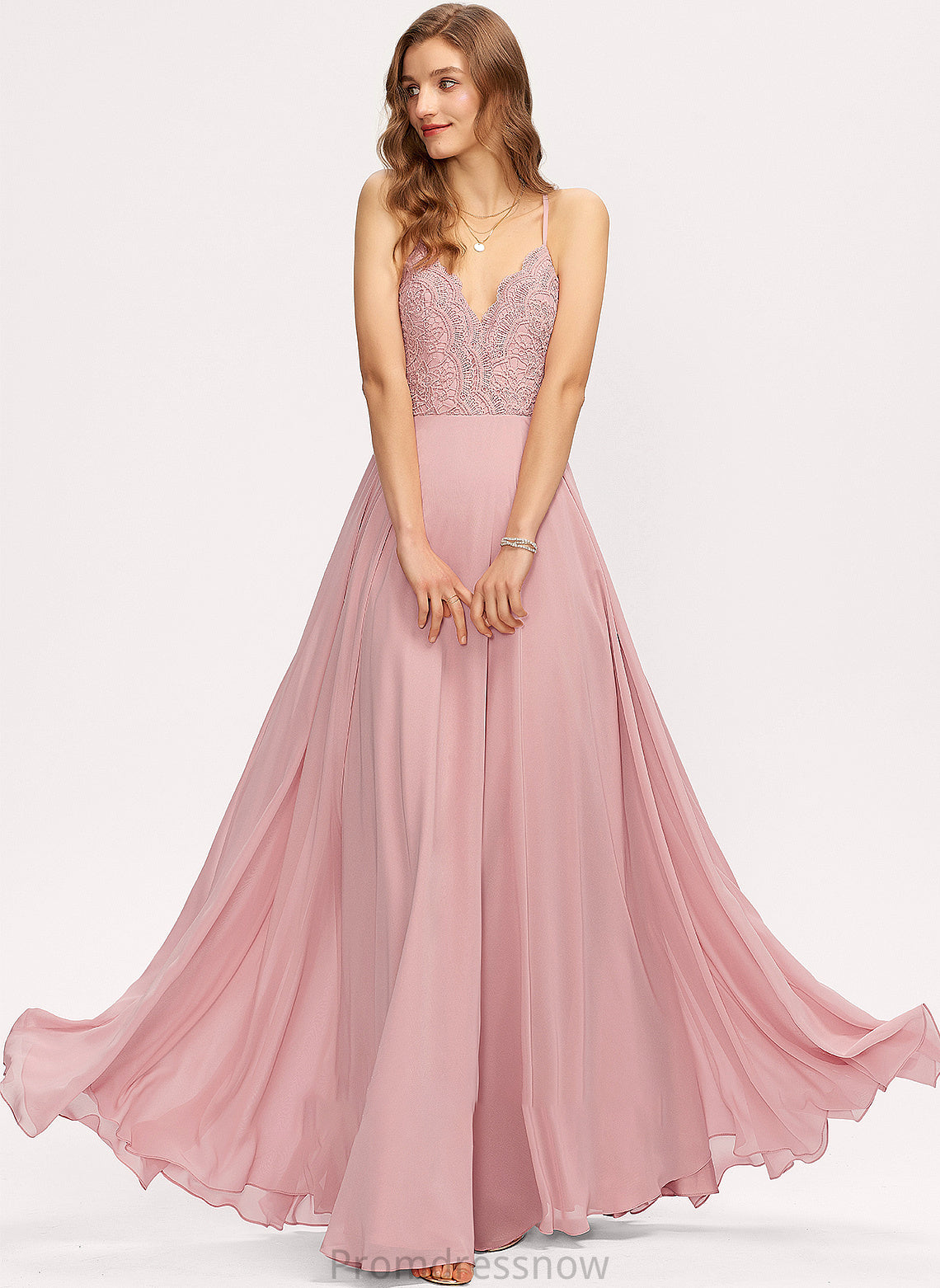 Neckline V-neck Lace Silhouette Fabric Straps A-Line Length Floor-Length Jayleen A-Line/Princess Sleeveless Bridesmaid Dresses