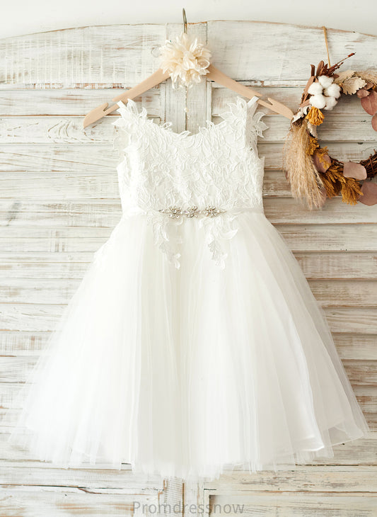 Girl - Sleeveless Straps A-Line Knee-length Flower With Kennedi Rhinestone Flower Girl Dresses Tulle/Lace Dress