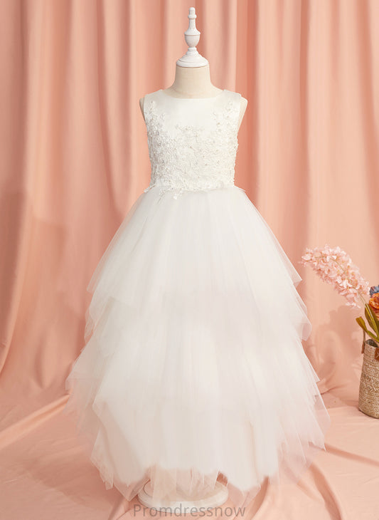 Ball-Gown/Princess With Girl Flower Girl Dresses Neck Satin/Tulle Flower - Eva Sleeveless Scoop Ankle-length Lace/Beading Dress