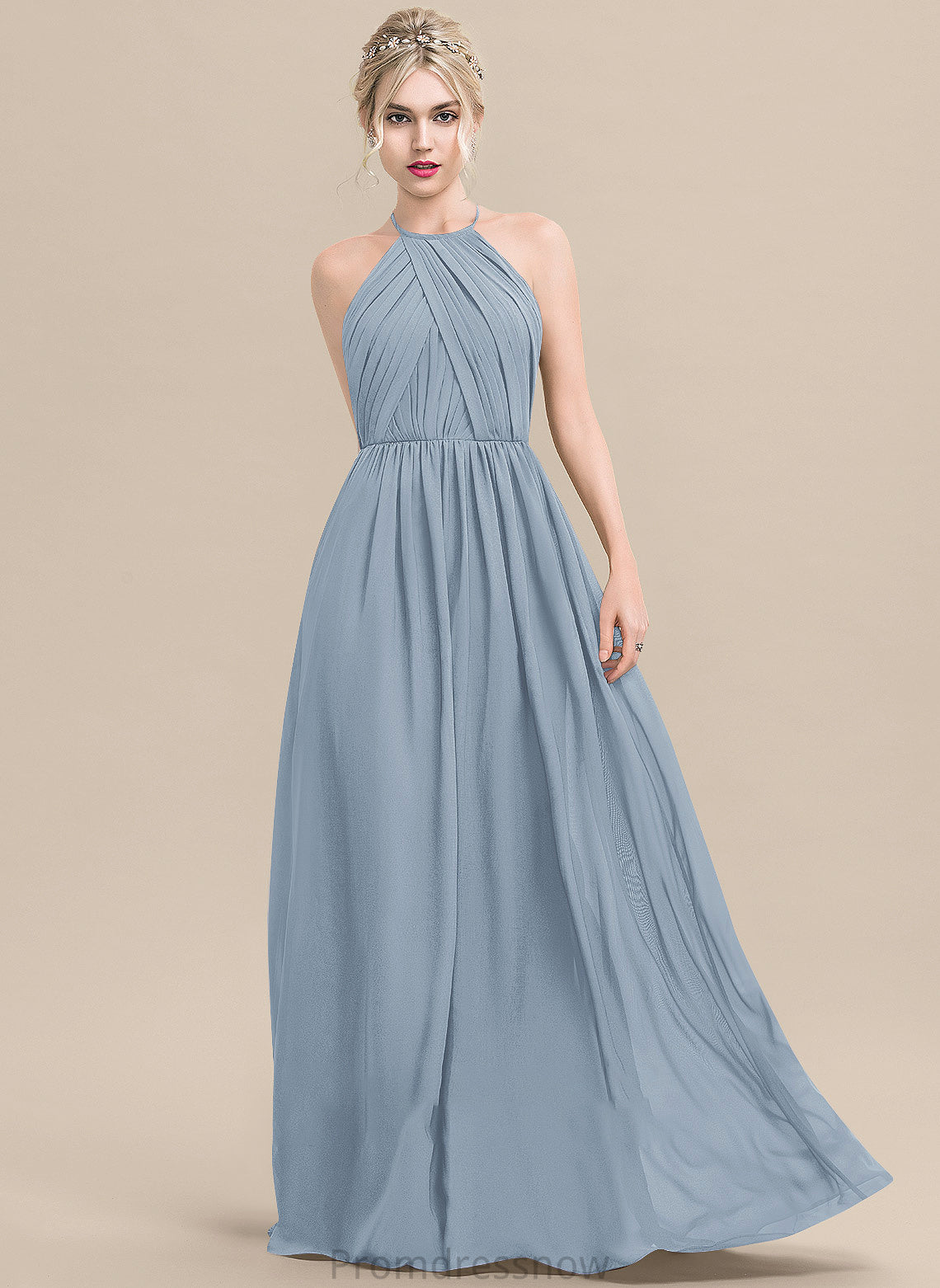 ScoopNeck Silhouette Length A-Line Neckline Embellishment Floor-Length Fabric Ruffle Cloe Natural Waist Spaghetti Staps Bridesmaid Dresses