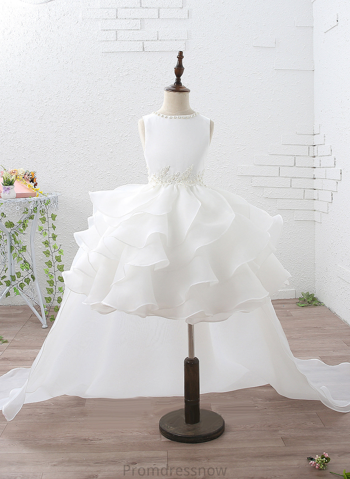 With Princess Girl Flower Girl Dresses Sleeveless Court Scoop - Organza/Satin Flower Ball-Gown/Princess Neck Dress Ruffles/Beading/Appliques Train