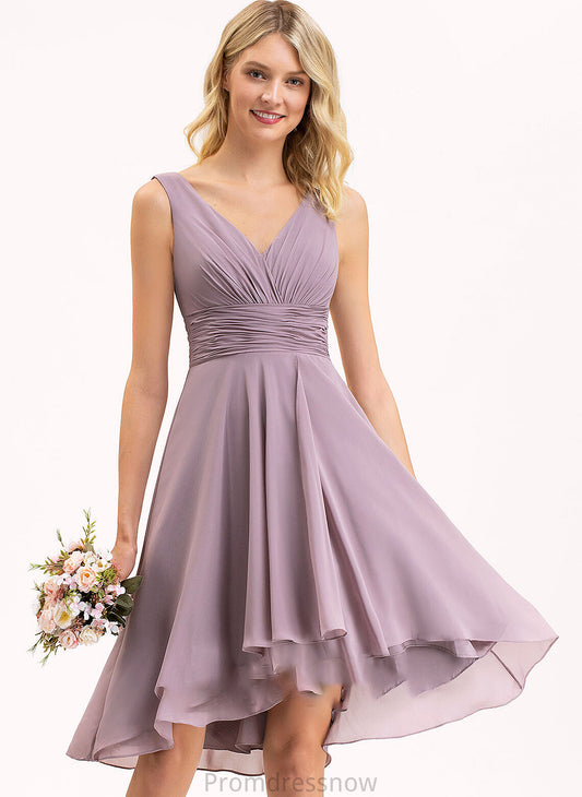 Length V-neck Fabric Neckline Ruffle Asymmetrical A-Line Silhouette Embellishment Pancy Sleeveless Sweetheart Bridesmaid Dresses