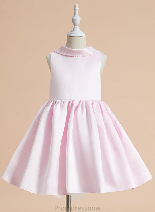 Flower Girl Dresses Sleeveless Alexa Beading/Bow(s) Girl A-Line Satin With Neck Knee-length Flower Scoop - Dress