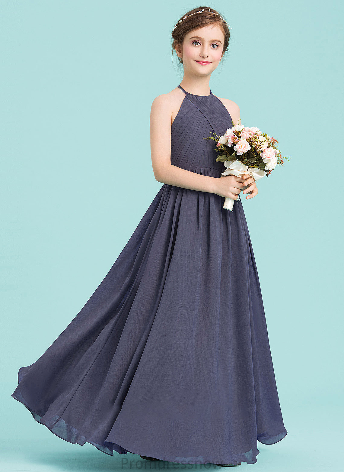 With Scoop Floor-Length Junior Bridesmaid Dresses A-Line Ruffle Neck Grace Chiffon