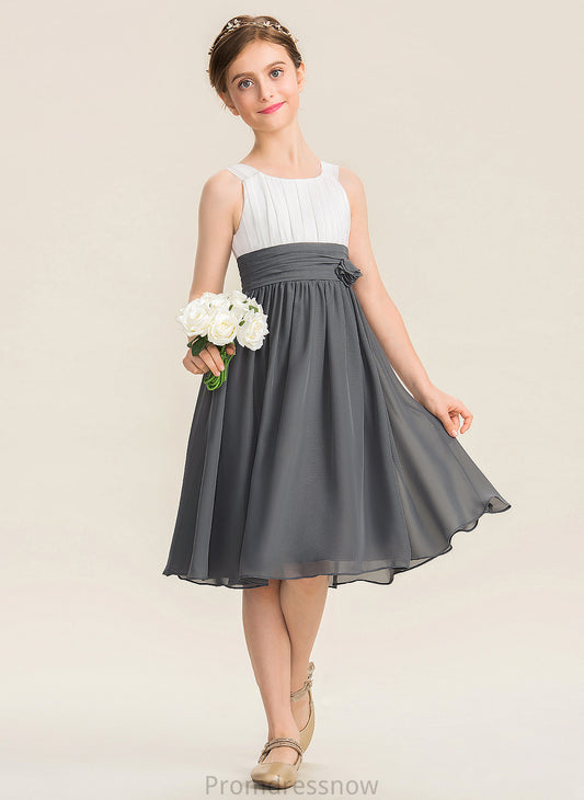 With Knee-Length Neck Chiffon Flower(s) Tiana Scoop A-Line Junior Bridesmaid Dresses Ruffle