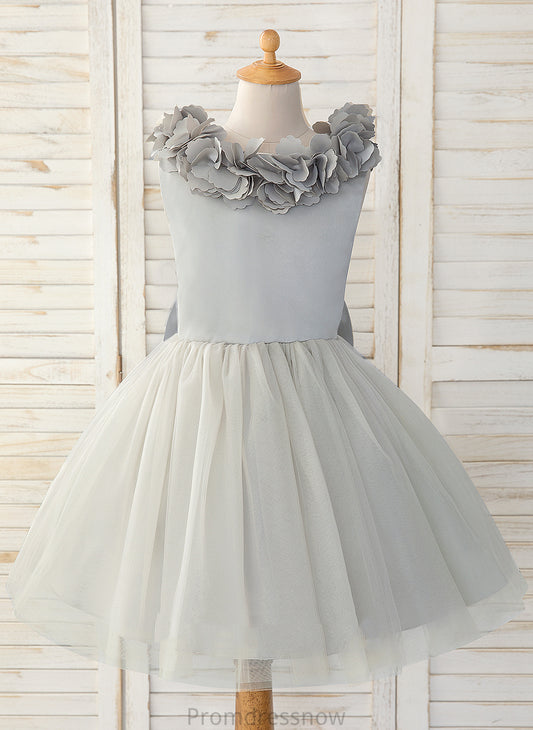 Knee-length Bow(s) Flower Girl Dresses A-Line Girl Satin/Tulle Flower - Dress Scoop Sleeveless Neck With Savannah