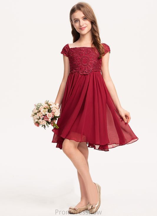 Chiffon Girl Dress - A-Line Neckline Dylan Square Knee-length Sleeves Short Flower Flower Girl Dresses