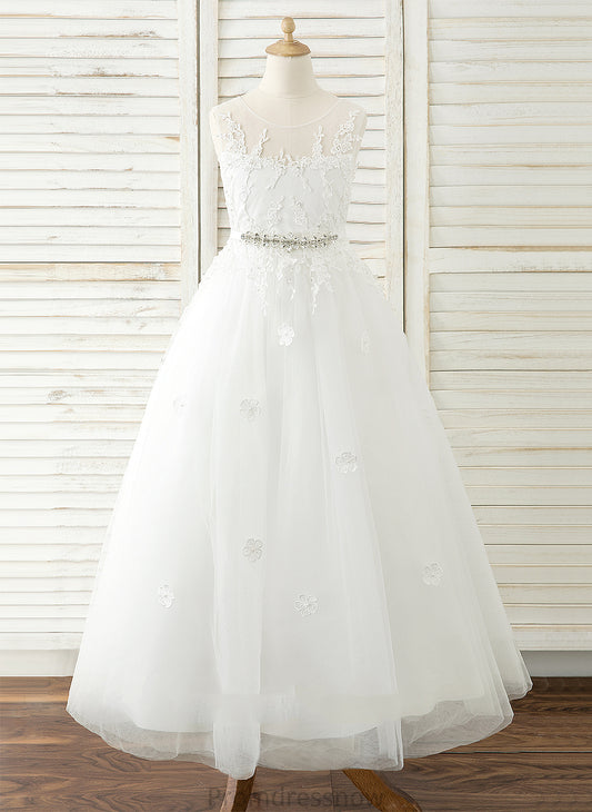 A-Line Neck Kianna Sleeveless Floor-length Girl Dress - Flower Flower Girl Dresses Scoop Tulle/Lace