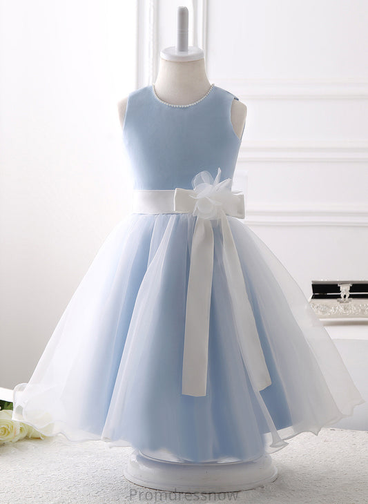 Knee-length A-Line Beading/Flower(s)/Bow(s) Flower Girl Dresses Girl With Allisson Organza - Scoop Neck Flower Dress Sleeveless