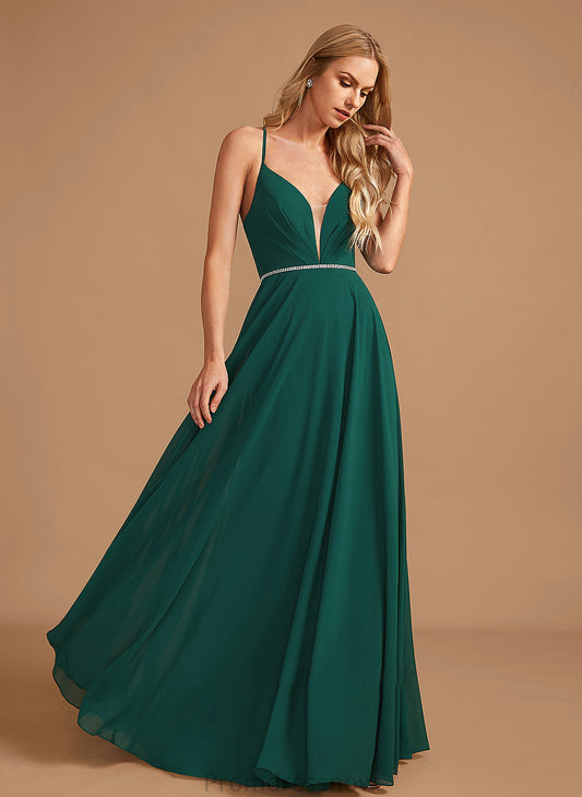 V-neck Floor-Length Neckline Fabric Embellishment A-Line Silhouette Length Beading Paityn Sleeveless Natural Waist Bridesmaid Dresses