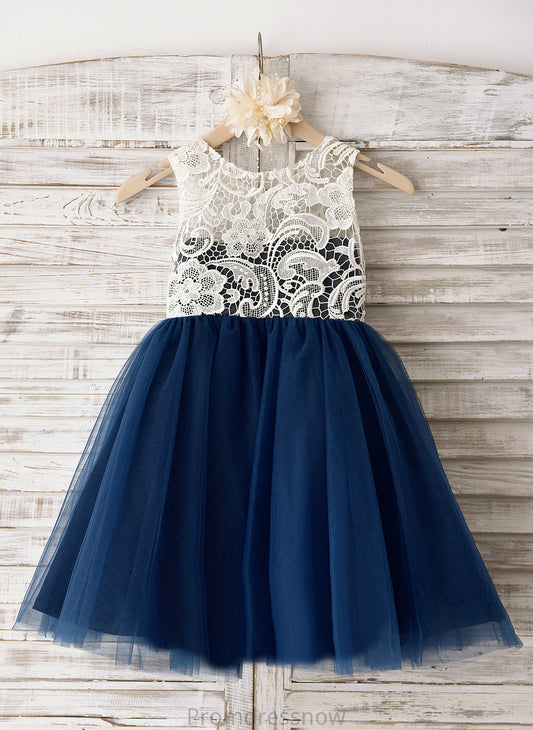 With Tulle Flower Sleeveless A-Line Neck Flower Girl Dresses - Knee-length India Scoop Girl Dress Lace