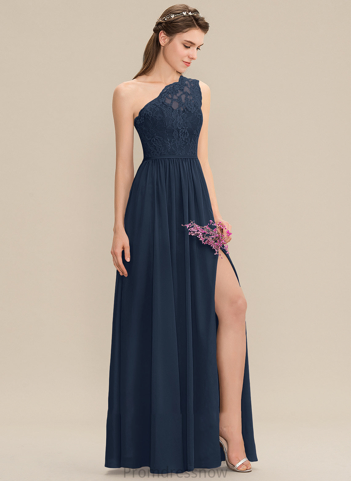 Embellishment Silhouette Floor-Length SplitFront Neckline Length A-Line One-Shoulder Fabric Arianna Natural Waist Sleeveless Bridesmaid Dresses