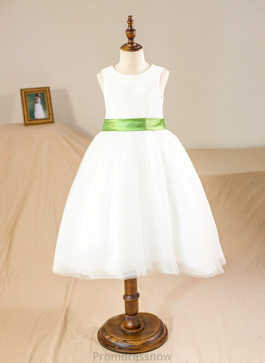 Flower Girl Dresses - With Neck Sleeveless Dress Gown Ball Sash Flower Tulle Scoop Knee-length Laylah Girl