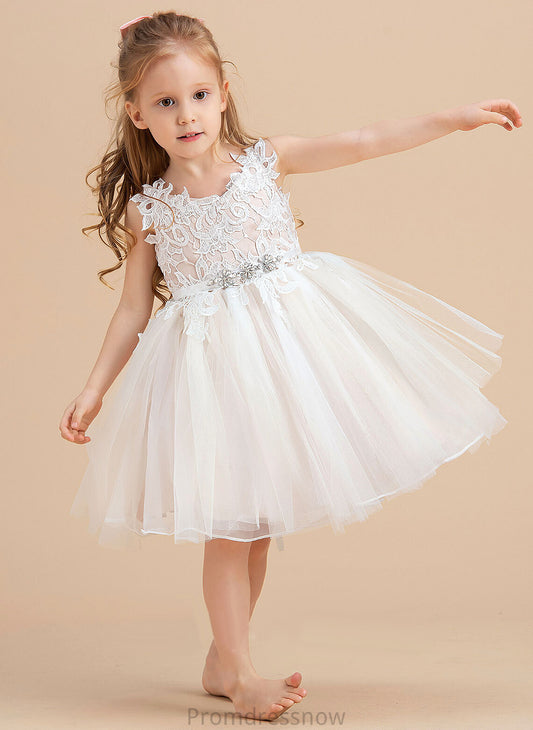 Jamya Tulle/Lace Sleeveless Girl Flower Girl Dresses A-Line - V-neck/Straps Flower Knee-length Dress