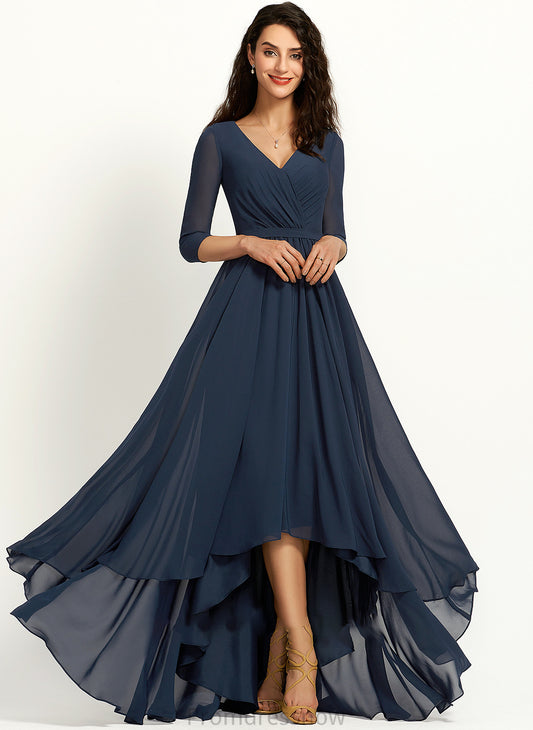 A-Line Asymmetrical V-neck Pleated Length Fabric Neckline Embellishment Silhouette Jocelyn Floor Length V-Neck Bridesmaid Dresses