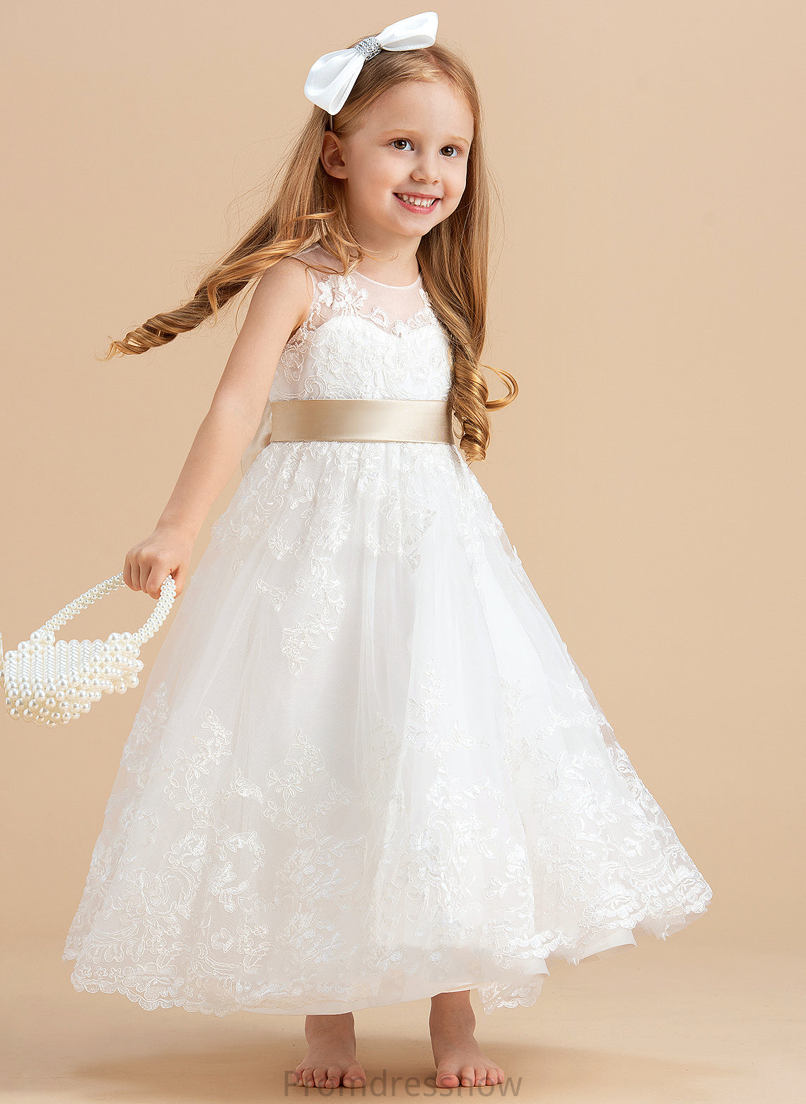 Scoop Sleeveless Satin/Tulle/Lace A-Line/Princess Flower Monserrat Girl Dress Flower Girl Dresses Neck - Ankle-length Sash/Bow(s) With