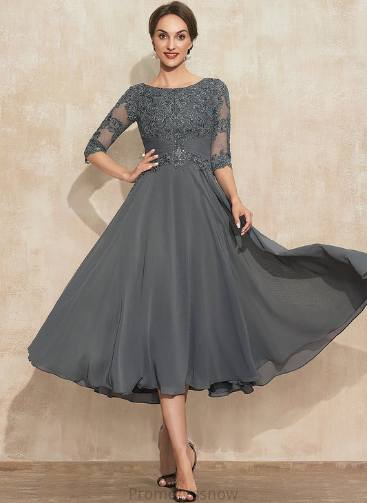 With Scoop A-Line Neck of Tea-Length Marlee Bride Lace Sequins Chiffon Dress the Mother of the Bride Dresses Mother