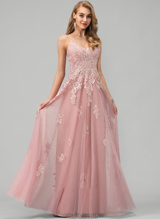 With Ball-Gown/Princess Tulle Floor-Length Lace Prom Dresses Jaylin V-neck