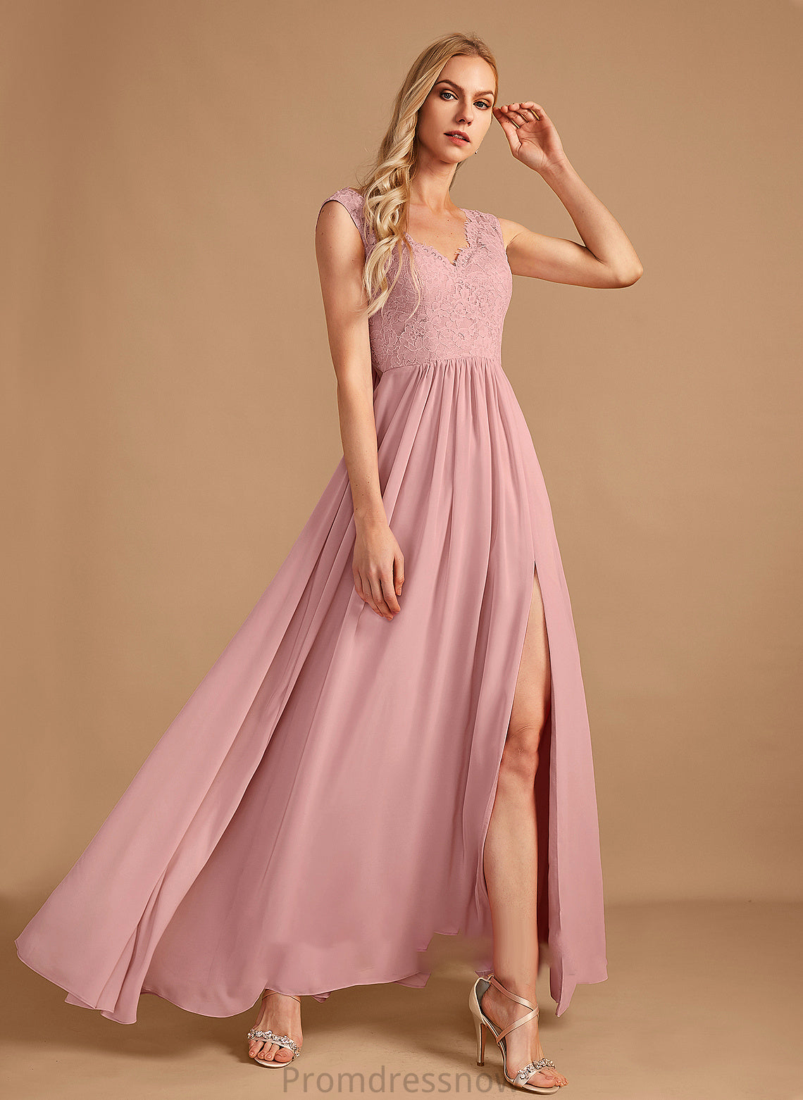 SplitFront Neckline Fabric Length Floor-Length Embellishment Silhouette V-neck A-Line Pockets Elle A-Line/Princess Bridesmaid Dresses