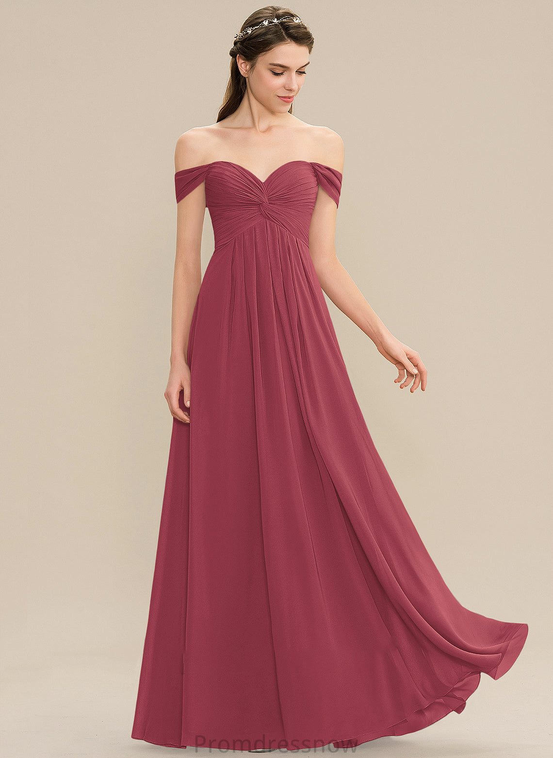 Ruffle Neckline Floor-Length Length Silhouette Embellishment Fabric A-Line Off-the-Shoulder Pauline V-Neck Natural Waist Bridesmaid Dresses