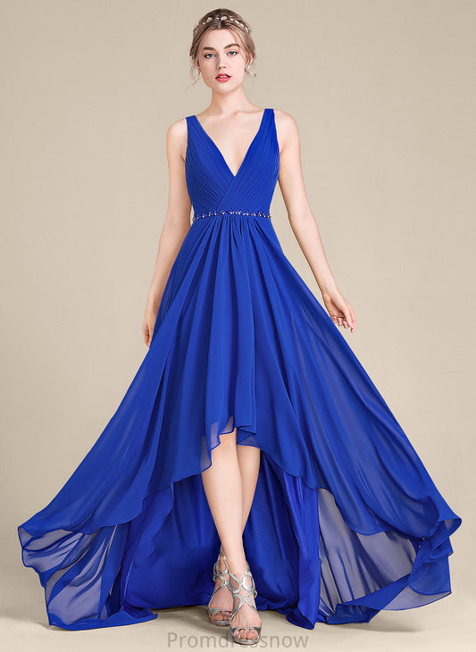 Sequins Embellishment Length Asymmetrical Silhouette V-neck A-Line Ruffle Fabric Beading Neckline Thelma Bridesmaid Dresses