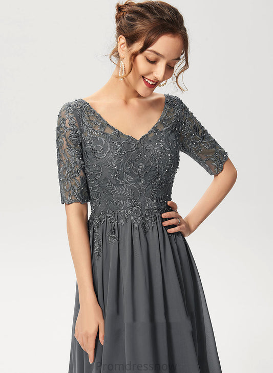 Zariah A-Line Cocktail Dresses Sequins With Dress Lace Beading V-neck Cocktail Knee-Length Chiffon