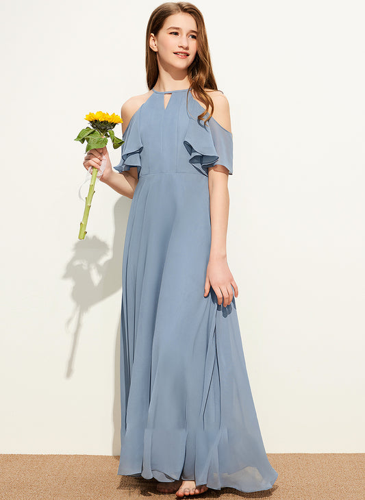 With Angela Chiffon Ruffles Cascading Junior Bridesmaid Dresses Neck A-Line Scoop Floor-Length