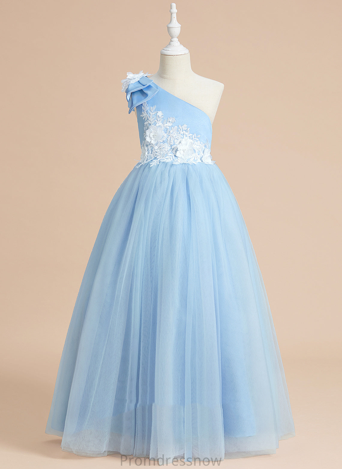 Sleeveless Floor-length Dress - Flower Girl Dresses With Girl Satin/Tulle Ball-Gown/Princess Flower Alondra One-Shoulder Lace/Bow(s)