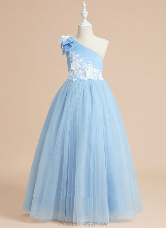 Sleeveless Floor-length Dress - Flower Girl Dresses With Girl Satin/Tulle Ball-Gown/Princess Flower Alondra One-Shoulder Lace/Bow(s)