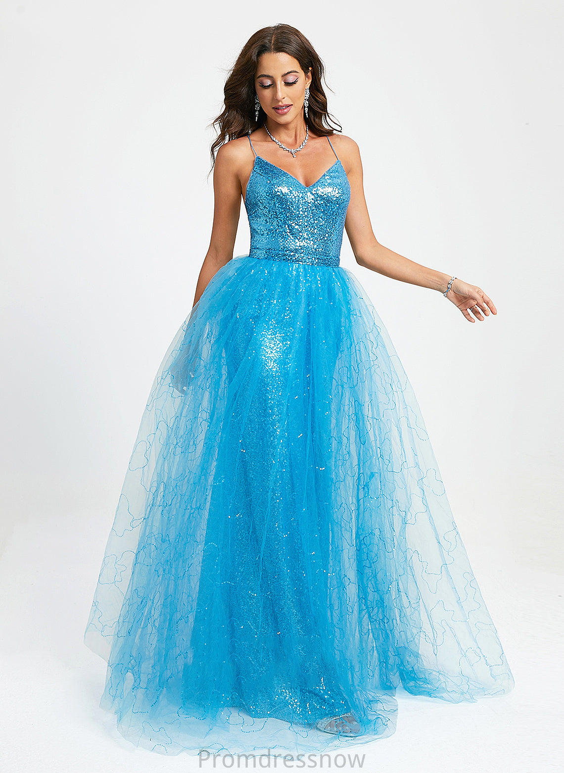 Yadira Prom Dresses Floor-Length V-neck Ball-Gown/Princess Sequins With Tulle