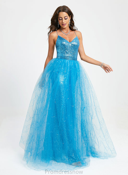 Yadira Prom Dresses Floor-Length V-neck Ball-Gown/Princess Sequins With Tulle