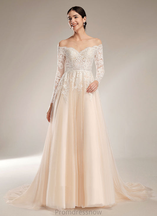 With Chapel Sequins Illusion Tulle Wedding Dresses Dress Lace Wedding Train Emmy Ball-Gown/Princess