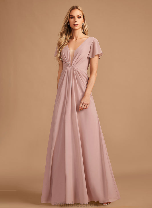 Embellishment Floor-Length Ruffle Length Neckline Fabric Silhouette V-neck A-Line Angelique Sleeveless Scoop Bridesmaid Dresses