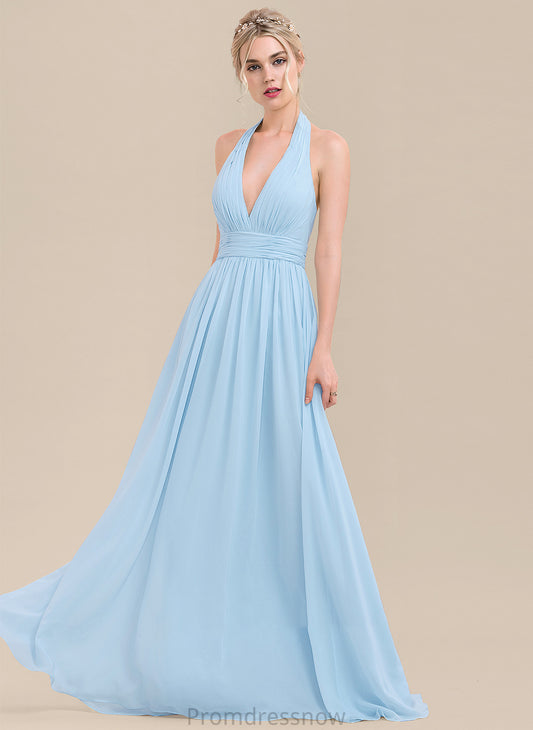 Neckline Embellishment Halter Fabric Length A-Line Floor-Length Ruffle Silhouette Amaris Sleeveless Spaghetti Staps Bridesmaid Dresses