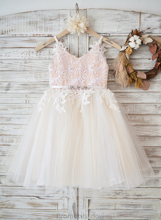 Tulle/Lace Straps Jamya Flower A-Line - Knee-length Flower Girl Dresses Dress Sleeveless Girl