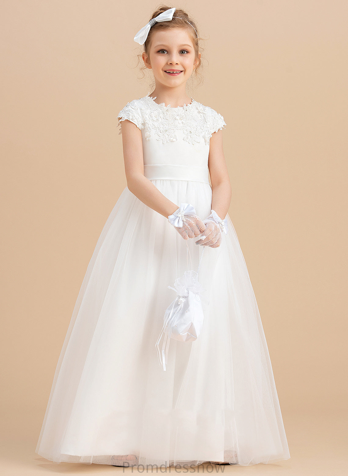 Ball With Dress Neck Flower Girl Dresses Scoop Beading/Appliques Gown Sleeveless Floor-length Flower Mildred - Satin/Tulle Girl