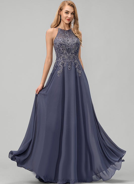 With Prom Dresses Scoop Chiffon A-Line Brooklyn Floor-Length Sequins