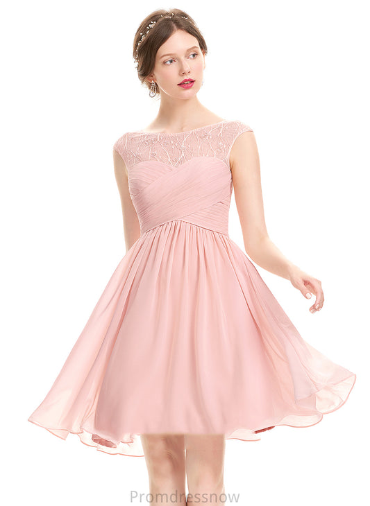 With Kaleigh Beading Scoop Neck Knee-Length Homecoming Dress Ruffle A-Line Homecoming Dresses Lace Chiffon