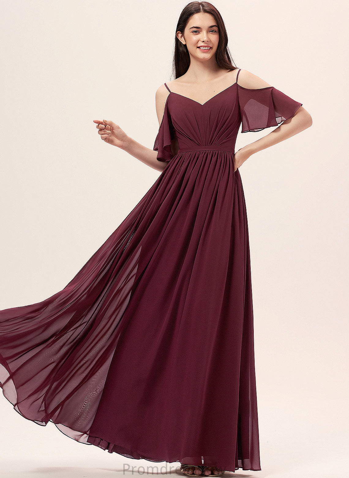 Fabric Silhouette Length Floor-Length V-neck Neckline Embellishment A-Line Ruffle Nicola Floor Length A-Line/Princess Bridesmaid Dresses