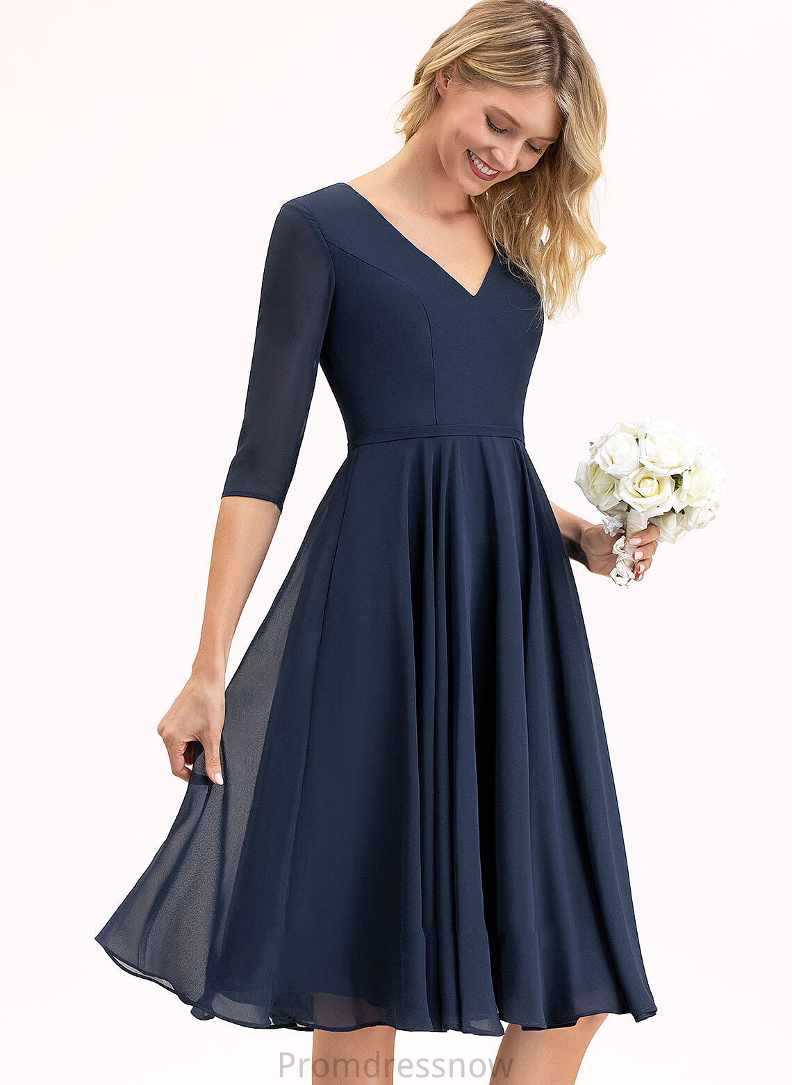 A-Line Knee-Length Fabric Neckline Silhouette Pockets V-neck Length Embellishment Eden V-Neck Floor Length Bridesmaid Dresses