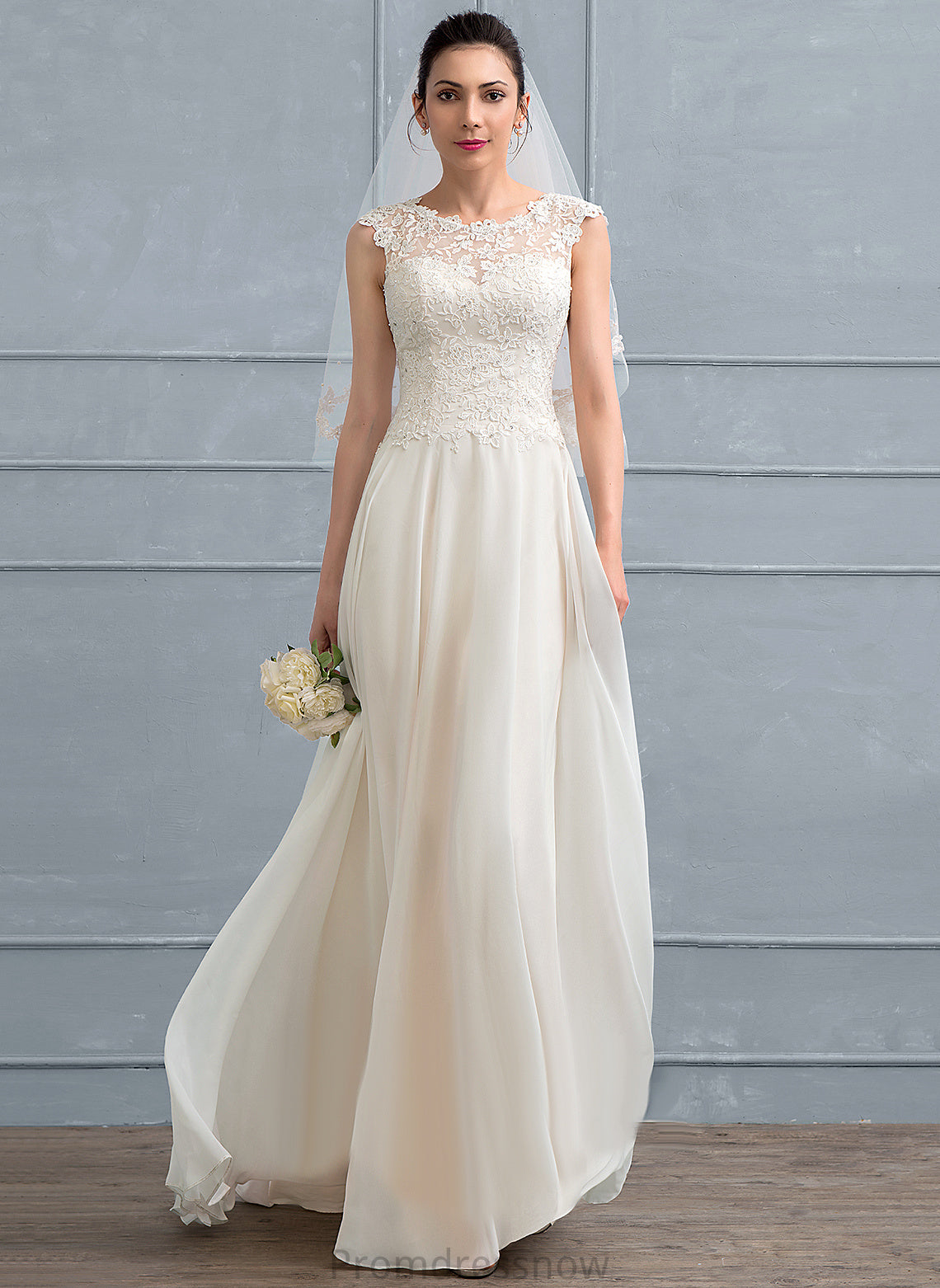 With Scoop Wedding Neck Floor-Length Beading Josephine Lace Dress Wedding Dresses Chiffon Sequins A-Line