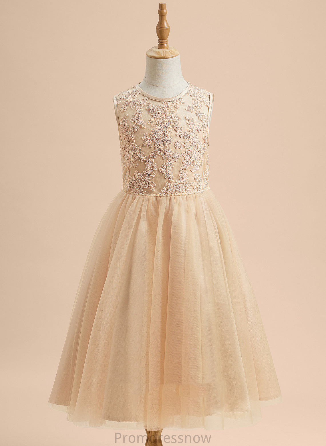 With Tulle/Lace Sleeveless - A-Line Dress Flower Girl Dresses Neck Courtney Scoop Tea-length Girl Flower Beading/Sequins