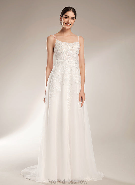 With Train A-Line Neckline Square Wedding Wedding Dresses Court Dress Sequins Beading Gina