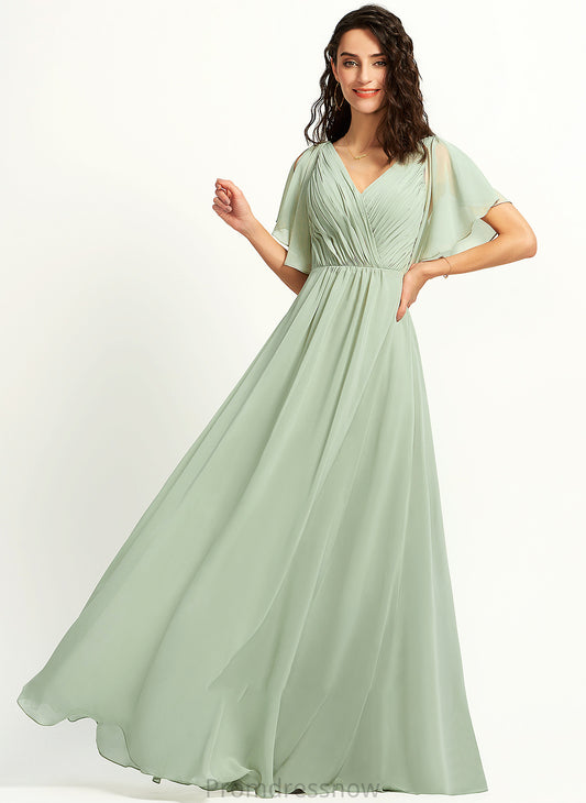 Silhouette Length Fabric Ruffle Embellishment Floor-Length V-neck A-Line Neckline Hayley Taffeta Sleeveless Bridesmaid Dresses