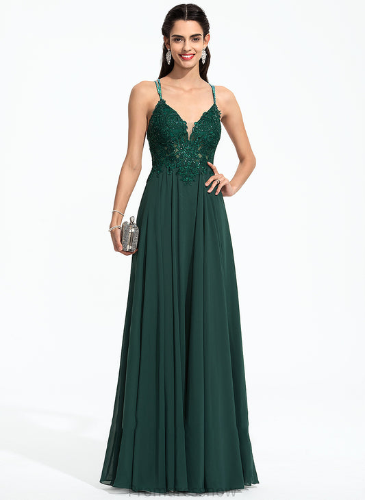 With Ayla Beading A-Line Floor-Length Chiffon V-neck Prom Dresses Sequins