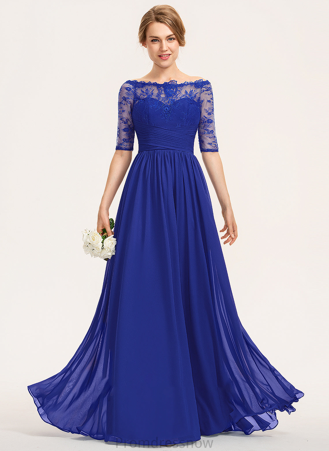 Embellishment A-Line Length Ruffle Off-the-Shoulder Floor-Length Neckline Silhouette Fabric Emerson Sleeveless Spaghetti Staps Bridesmaid Dresses