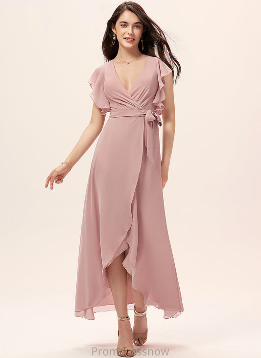 With Dress A-Line V-neck Chiffon Asymmetrical Cocktail Zoe Ruffle Cocktail Dresses