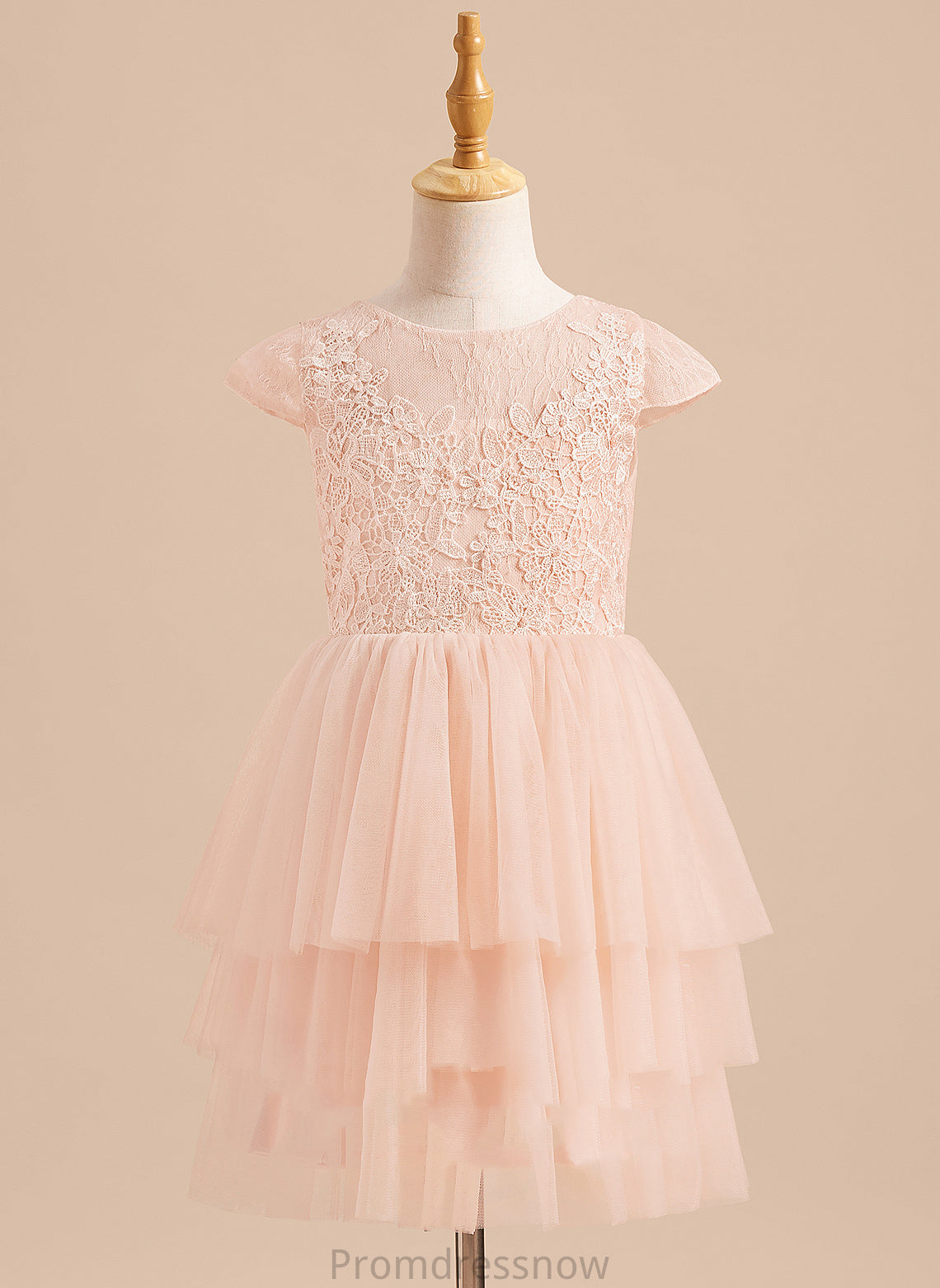 Knee-length Short Girl Dress Neck With Lace/V Flower Girl Dresses A-Line Flower Sleeves Tulle Serenity Back - Scoop