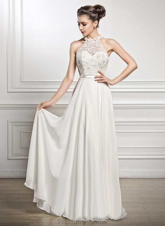 With Wedding Dresses Cierra Chiffon Floor-Length Sequins Beading Lace Wedding Dress A-Line