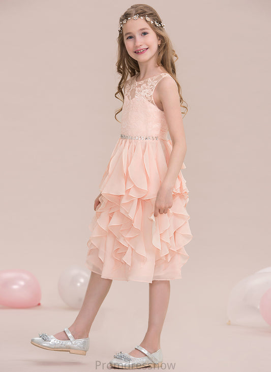 With Knee-Length Cascading Chiffon Beading A-Line Ruffles Scoop Junior Bridesmaid Dresses Neck Giuliana Sequins